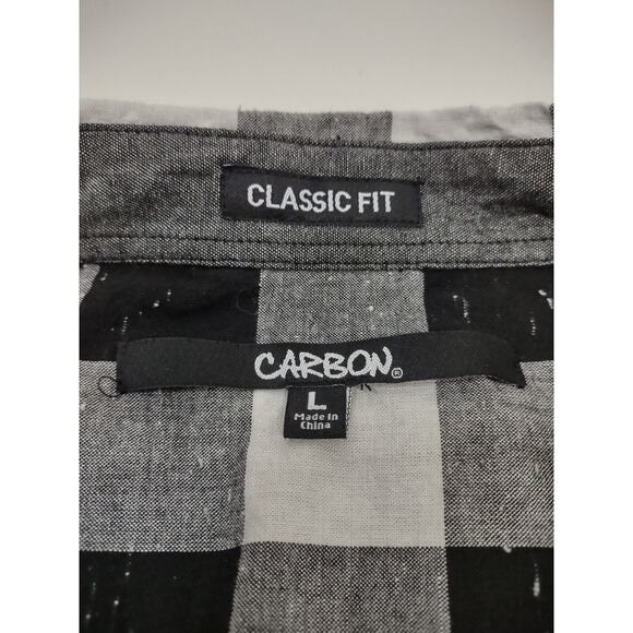Carbon Classic Fit Long Sleeve Black White Bold Plaid Shirt Mens Size L *READ - Picture 7 of 9